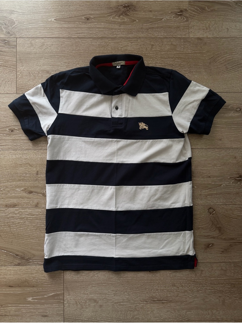 Burberry Stepford Navy and White Striped Polo Shirt